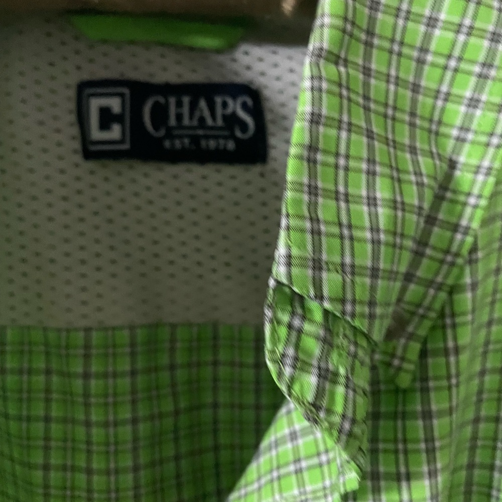 Chaps Green White Check Mens Short Sleeve Button Front Shirt Size XL